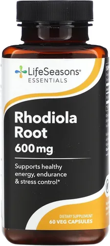 LifeSeasons Raíz de Rhodiola 600 mg por 2 cápsulas – Suplemento adaptogénico para energía natural, claridad mental, equilibrio del estado de ánimo y