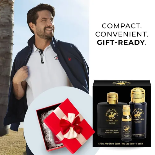 Miniatura 3 de Beverly Hills Polo Club BHPC Colección de fragancias clásicas para hombre, set de regalo de 3 piezas con Eau de Toilette, desodorante corporal