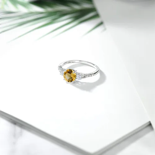 Miniatura 4 de Gem Stone King Anillo de compromiso de 3 piedras preciosas redondas de oro blanco de 10 quilates con piedra natal de 0.236 in con piedra natal