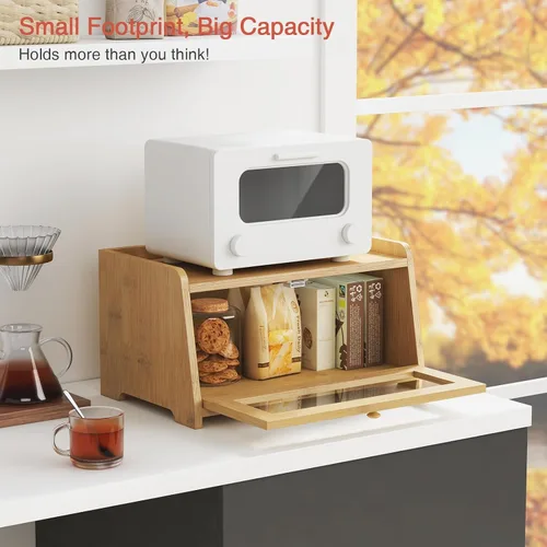 Miniatura 3 de Caja de pan de madera Goozii para encimera de cocina, contenedor de almacenamiento de panes rústico para pan casero, organizador con ventana