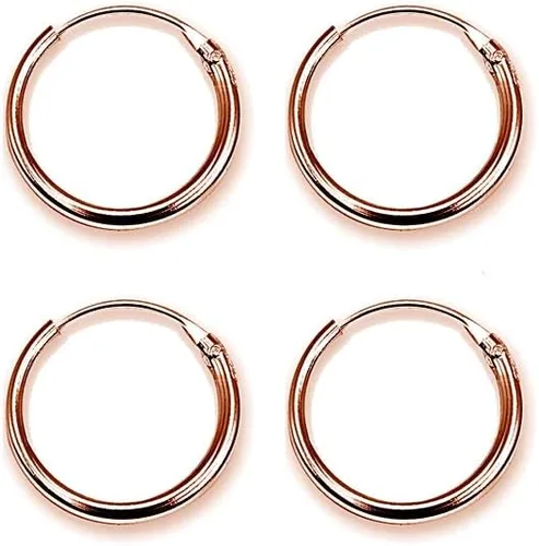 Miniatura 2 de Juego de 2 pares de aretes de aro unisex de plata de ley con destello de oro rosa, Metal