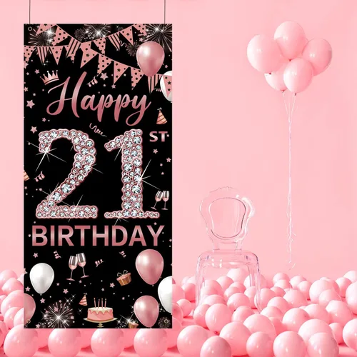 Miniatura 5 de Decoración de cumpleaños número 21 para puerta, decoración de feliz cumpleaños número 21 de oro rosa para ella, decoración de cartel de cubierta
