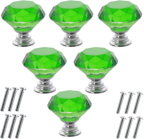 Miniatura 18 de Akstore 6 pomos de cristal para gabinetes de 1.18 pulgadas (1.181 in) con forma de diamante, para cajones de cocina, aparador, armario, tiradores