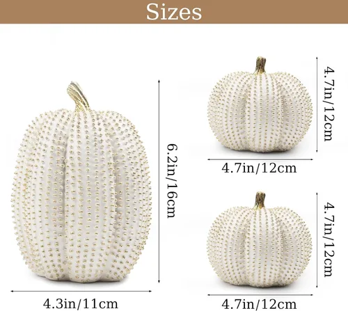 Miniatura 2 de 3 piezas de calabazas de resina de Acción de Gracias, figuras de calabaza de otoño blancas y doradas, calabazas grandes de resina para el hogar