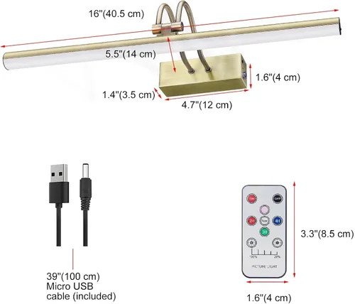 Miniatura 8 de RAIFOOLLY Luz para Cuadros, Luces para Cuadros de Pared Inalámbricas, Luces para Cuadros de 16" con Temporizador y Regulables, Luces de Pared a