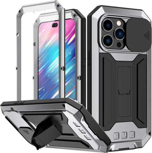 Miniatura 8 de Simicoo Funda compatible con iPhone 14 con protector de cámara de pantalla con función atril, resistente al agua, de metal militar, resistente