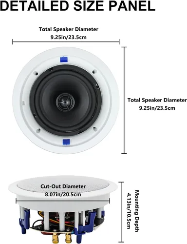 Miniatura 4 de Herdio Altavoces de techo de 6.5 pulgadas, 640 vatios, montaje empotrado de 2 vías, pasivo para oficina, cocina, sala de estar (4 altavoces)