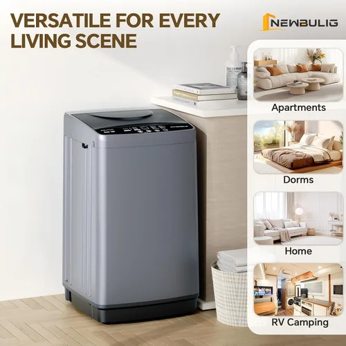 Miniatura 9 de NEWBULIG Lavadora portátil de 1.06 pies cúbicos, capacidad de 7.7 libras, lavadora compacta completamente automática con 10 ciclos de lavado