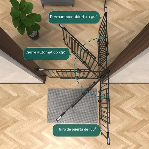 Miniatura 5 de Babelio Puerta de bebé para escaleras, cocina y puertas, sin barra inferior, operación con una sola mano, cierre automático, montaje de hardware