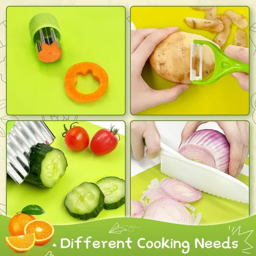 Miniatura 2 de Chanking Juego de cuchillos seguros para niños de 13 piezas para cocina real, herramientas de chef de plástico Montessori, juguetes de cocina