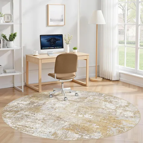 Miniatura 6 de Tortania Alfombra redonda lavable de 5 pies para sala de estar: Alfombra moderna abstracta neutra grande suave y delgada – Alfombra antideslizante