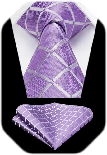 Miniatura 74 de HISDERN Conjunto de corbata a cuadros a cuadros pañuelo tejido clásico formal para hombre corbata y bolsillo cuadrado