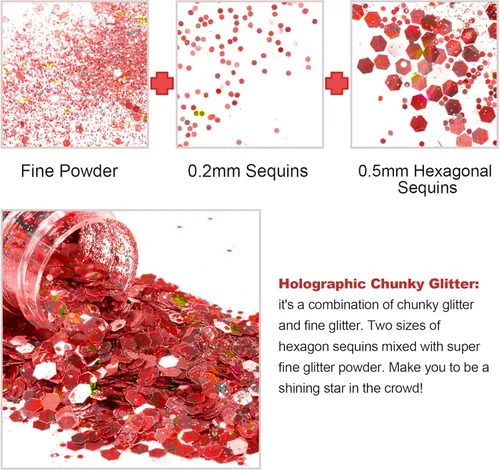 Miniatura 3 de HEMOER Purpurina Gruesa Holográfica, 12 Colores de Lentejuelas Brillantes, Conjunto de Purpurina de Poliéster Exclusivo Mixto para Resina Epoxi