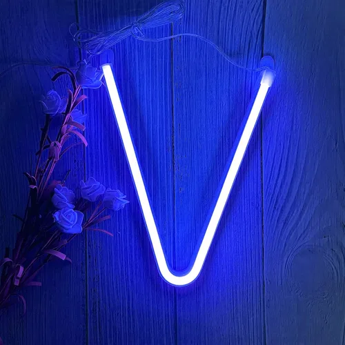 Miniatura 23 de ENUOLI Letreros de neón LED en azul con letras de neón para decoración de pared, luz nocturna, funciona con pilas o USB, letras de neón LED