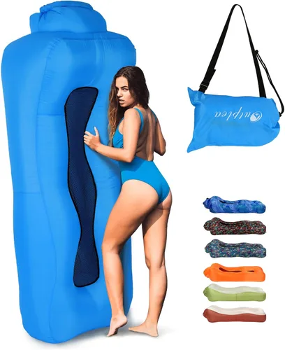 Miniatura 11 de Tumbona inflable para adultos, sofá inflable ultraligero portátil, tumbona de playa inflable para camping, senderismo, festival, patio trasero, Azul