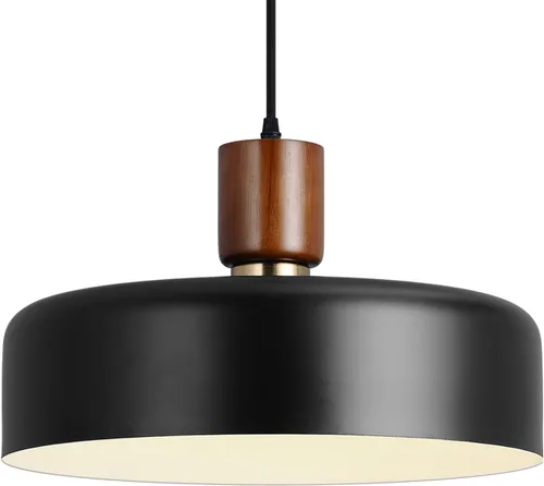 Miniatura 8 de Lámpara colgante industrial, lámpara colgante de cúpula de madera de goma con pantalla de metal martillado de 15.8 pulgadas, lámparas modernas Negro