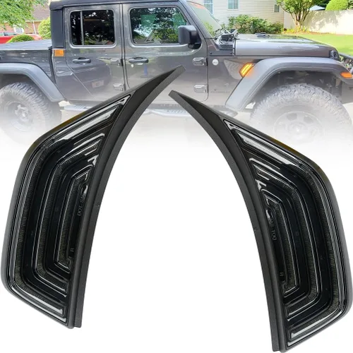 Miniatura 8 de Luces direccionales LED de marcador lateral para J'eep Wrangler 2018-2023, J'eep Gladiator 2020-2023, lente transparente, guardabarros delanteros