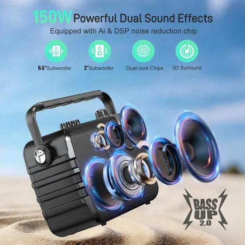 Miniatura 2 de SHIDU Sistema PA portátil de 150 W con 2 micrófonos inalámbricos, amplificador de voz Bluetooth y máquina de karaoke para adultos, soporte