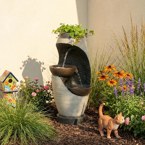Miniatura 2 de Bumilgar - Fuente de agua de 2 niveles con luces LED, fuente de cascada de 27.95" de altura, independiente para jardín al aire libre