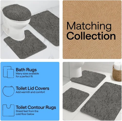 Miniatura 8 de GORILLA GRIP - Alfombra de baño de felpa absorbente y peluda con respaldo de goma para base ovalada de inodoro, alfombras lavables a máquina, suaves