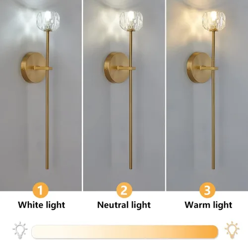 Miniatura 8 de BOKT Juego de 2 apliques de pared de cristal dorado moderno de mediados de siglo, juego de 2 lámparas de pared largas de latón cepillado dorado