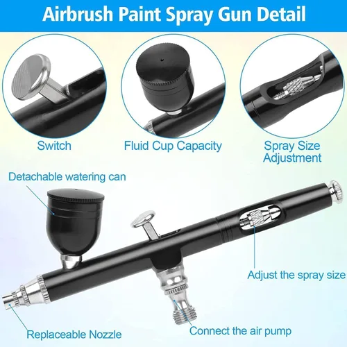 Miniatura 3 de Kit de aerógrafo, pistola de aerógrafo de alimentación por gravedad de doble acción con boquilla de 0.012 in, juego de pulverizador de pintura