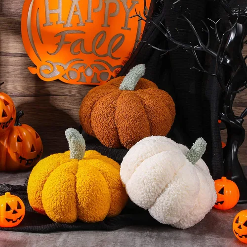 Miniatura 5 de 3 piezas de almohada de calabaza de Acción de Gracias, 7.87 pulgadas, 3D, calabaza, sofá, decoración del hogar para automóvil, dormitorio, sofá