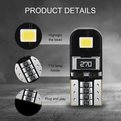 Miniatura 3 de 10 bombillas LED 194, T10 2835 W5W 2SMD Chipsets 6000K blanco luces de matrícula, repuesto para interior de coche, cúpula de mapa, puerta, lectura