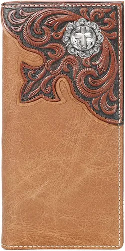 Montana West Western Wallet American Pride Hair-On - Cartera de piel auténtica con diseño floral en relieve para hombre, Dd-marrón, Retro