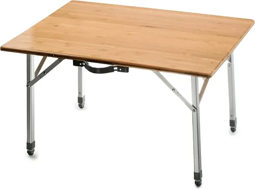 Camco Mesa plegable | Cuenta con parte superior de bambú natural y patas de aluminio plegables para almacenamiento y organización de caravanas |
