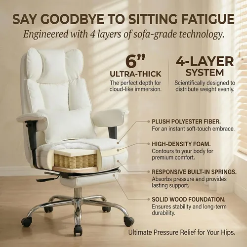 Miniatura 5 de Efomao Silla de oficina grande y alta de 400 libras, silla de escritorio reclinable resistente con reposapiés, silla ejecutiva de piel sintética