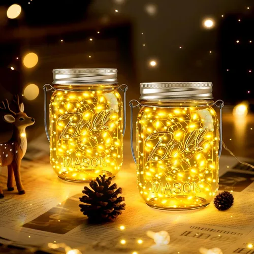 Miniatura 7 de Luces solares en tarro de masón para exteriores, paquete de 12 30 luces LED de luciérnaga, tapas solares para tarros de masón, tiras de luces