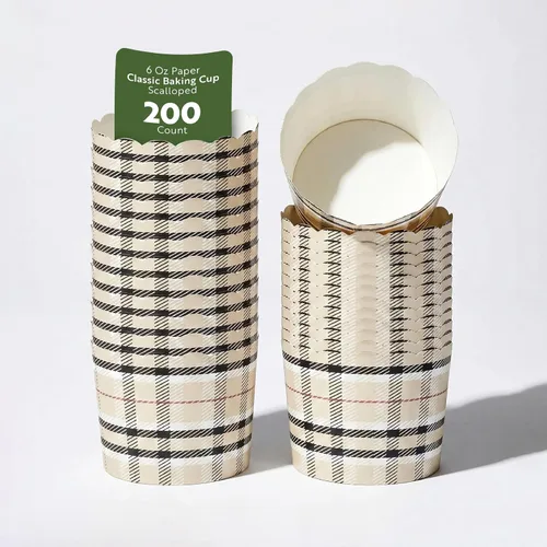 Miniatura 26 de Restaurantware Paquete de 200 moldes de papel para cupcakes de 3.38 onzas, resistentes a la grasa, festoneados para horno, elegantes tazas