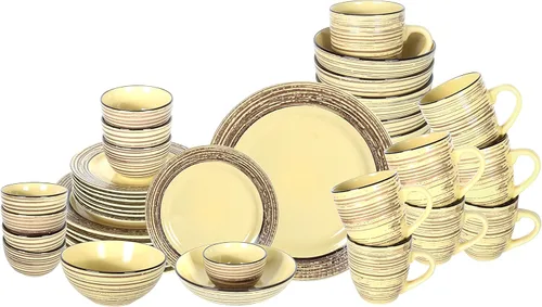 Miniatura 13 de Juego de vajilla de 16 piezas, vajilla de cerámica de platos y cuencos para 4, apta para microondas y lavavajillas, juego de vajilla artesanal