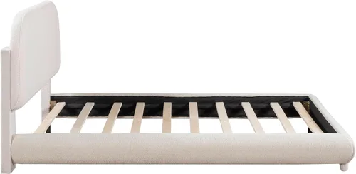 Miniatura 6 de Cama de Plataforma Tapizada con Forma Curva con Cabecera de Forma Curva, Marco de Cama de Madera Tamaño Full para Dormitorio de Niños y Adultos