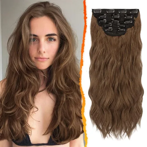 Miniatura 29 de BARSDAR Extensiones de cabello ondulado con clip, color marrón chocolate oscuro, extensiones de cabello con clip de 20 pulgadas para mujer, 5 piezas