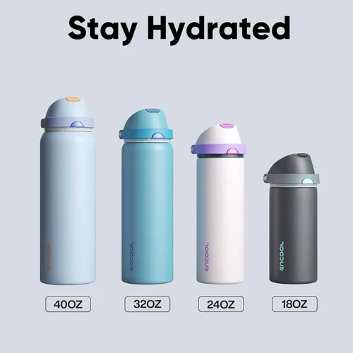 Miniatura 8 de ENCOOL Botella de agua aislada con popote, botella de agua de acero inoxidable con tapa de botón, a prueba de fugas y sin BPA, mantiene el frío Atún