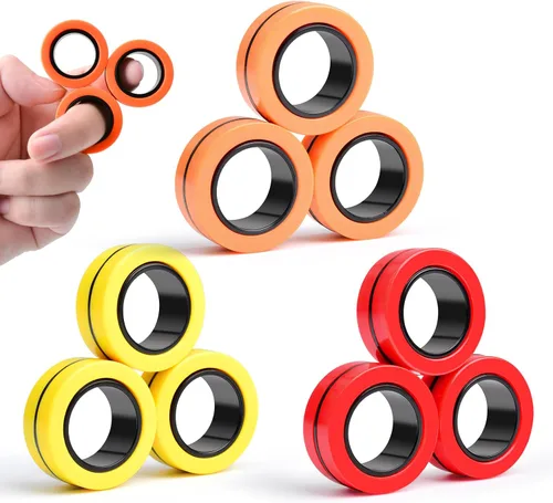 Miniatura 7 de Cevioce Juego de 15 anillos magnéticos giratorios, paquete de spinners magnéticos para ansiedad TDAH para adultos y adolescentes, juguete de alivio