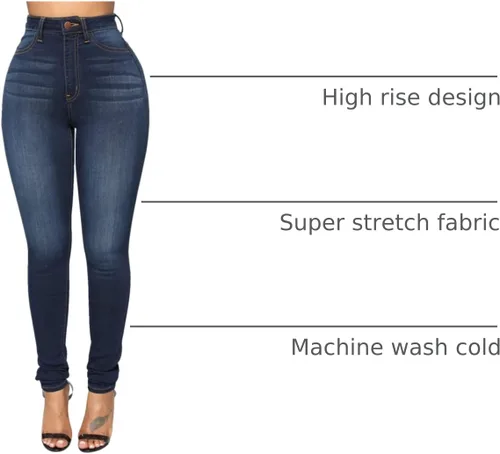 Miniatura 60 de KUNMI - Pantalones de mezclilla clásicos de cintura alta para mujer, elásticos, con efecto de levantamiento de glúteos, ajustados