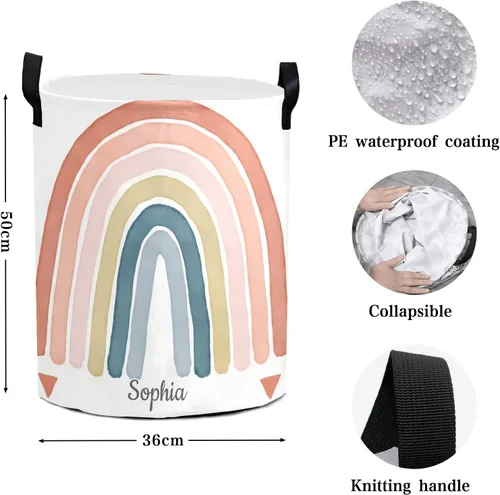 Miniatura 5 de Cesta plegable de gran tamaño con diseño de arco iris colorido y plegable con nombre para juguetes de tela sucia Color 7