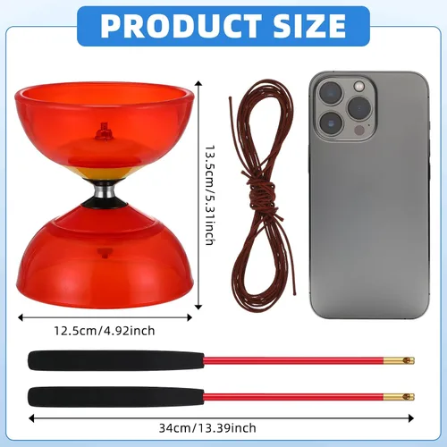 Miniatura 2 de Lenwen Juego de 3 diábolos chinos Yoyo, 5 rodamientos Pro Diábolos (5 pulgadas) con palos de mano y cuerdas de aleación de aluminio, juguete
