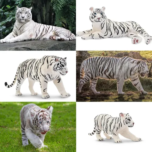 Miniatura 6 de Toymany 6 figuras realistas de tigres blancos con cachorros de tigre, figuras familiares de animales de la selva de 2 a 6 pulgadas, incluye tigres