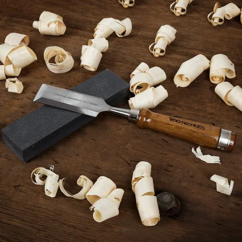 Miniatura 4 de Juego de 10 piezas de cinceles de madera para carpintería con caja de madera, guía de afilado, piedra de afilar, cuchillas de acero CR-V 60