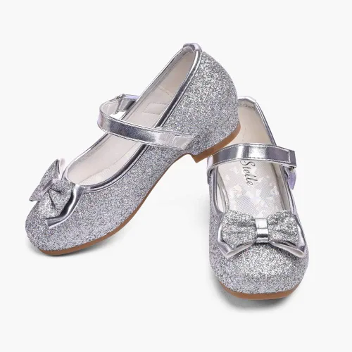 Miniatura 6 de Stelle - Zapatos de vestir para niñas pequeñas, zapatos de princesa con purpurina y flores, tacón bajo estilo Mary Jane, ideales para fiestas y bodas