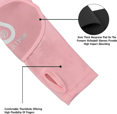 Miniatura 4 de HARTPOR Mangas de brazo de voleibol que pasan las mangas del antebrazo con almohadilla de protección y agujero para el pulgar para los jóvenes, rojo