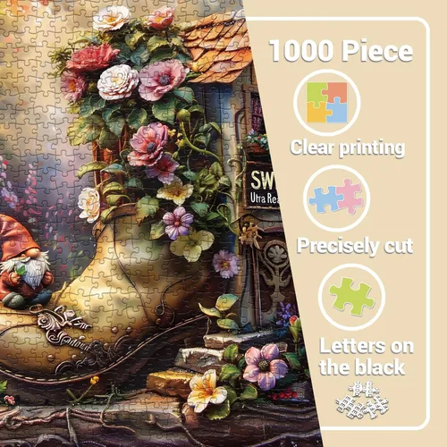 Miniatura 4 de Rompecabezas mágicos de gnomo de casa de flores para adultos, 1000 piezas, divertidos rompecabezas de elfo para adultos, rompecabezas de naturaleza