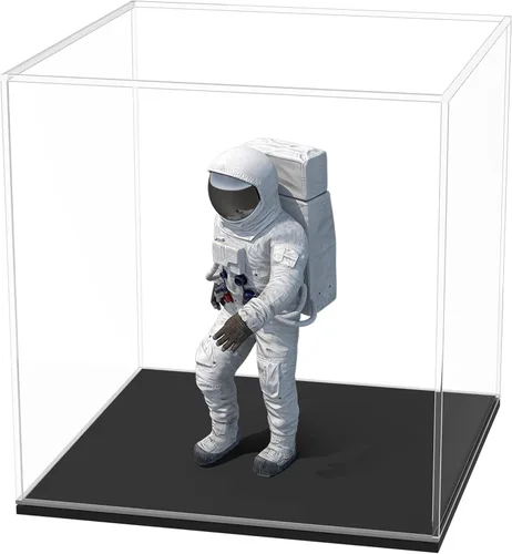 Miniatura 13 de Estuche acrílico de 8 pulgadas para exhibición, caja de acrílico transparente para coleccionables, funda de vidrio alternativo con soporte negro