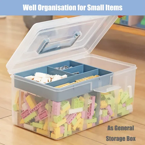 Miniatura 7 de Caja Organizadora de Suministros de Artes y Manualidades de Plástico Transparente Grande con Bandeja Extraíble y Partición y Asa, Caja