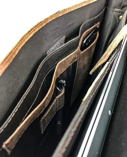 Miniatura 8 de HIDES Bolso de mensajero de cuero de grano completo hombro Crossbody Travel Satchel se adapta a portátil de 13