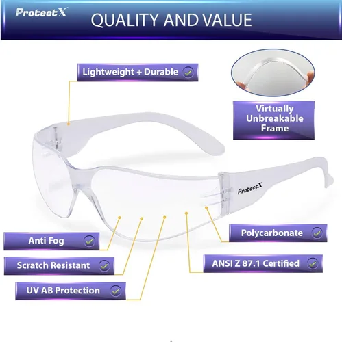 Miniatura 7 de ProtectX Gafas de seguridad para hombres y mujeres, lentes de sol de seguridad con lentes antivaho resistentes a los arañazos, agarres Skywalker
